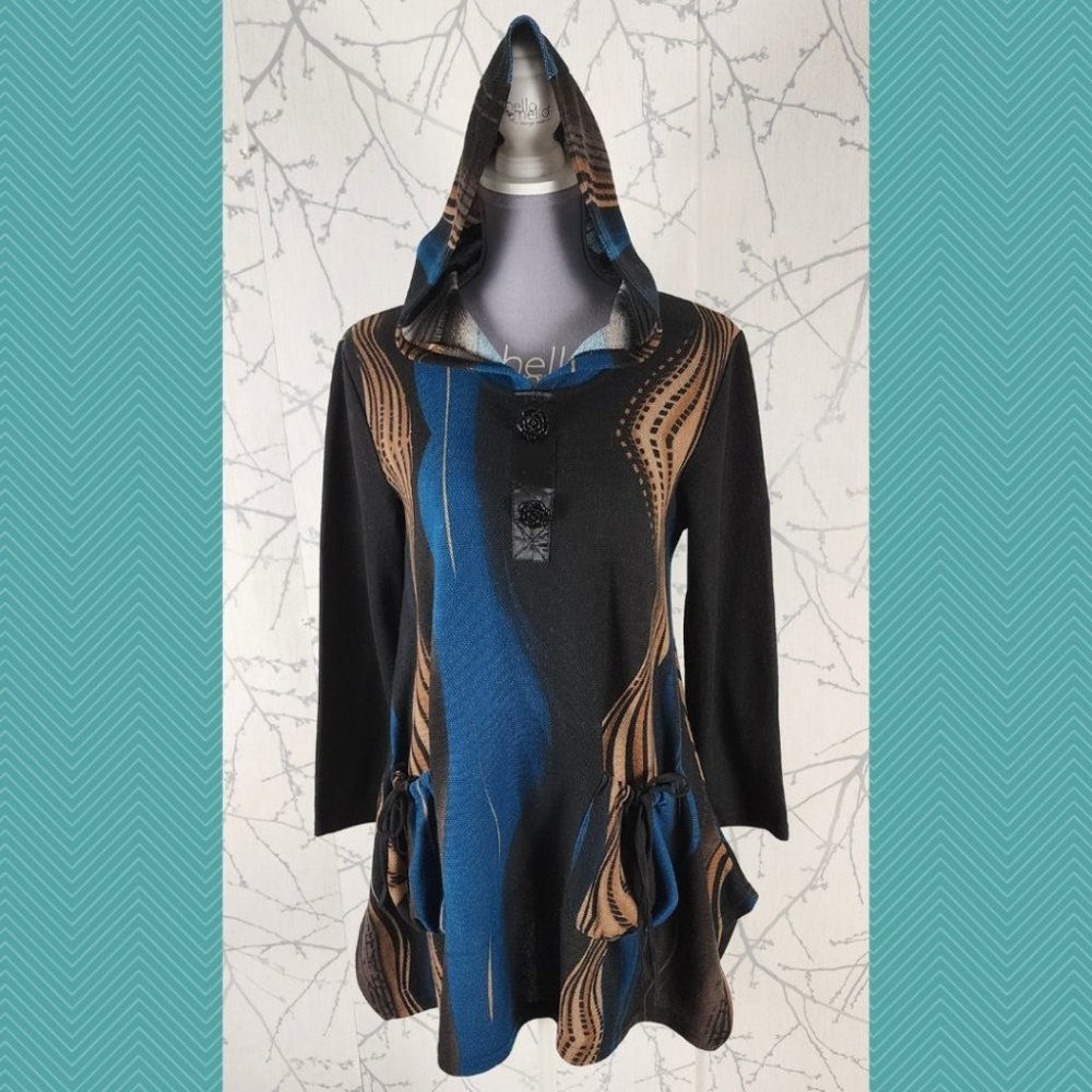 Lavena Abstract Artsy Printed Flowy Hooded Tunic